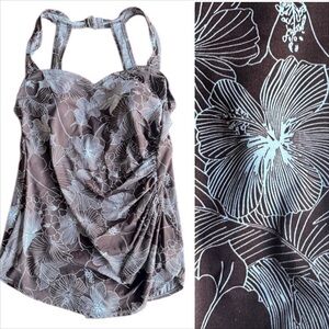 Skirted Front Swimsuit Tropical Brown Design Bohemian Style 18W